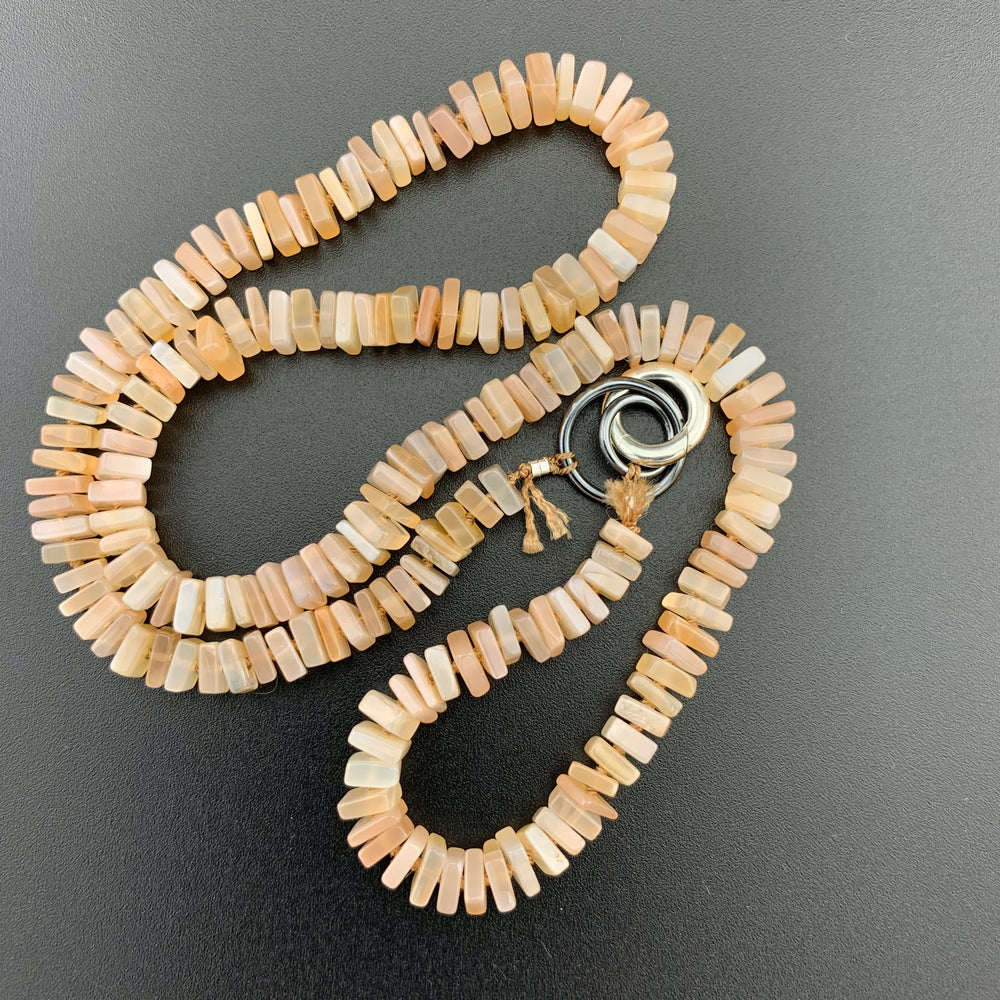 Radiant Necklace - Peach Moonstone Square Heishi Gemstone Candy Necklace