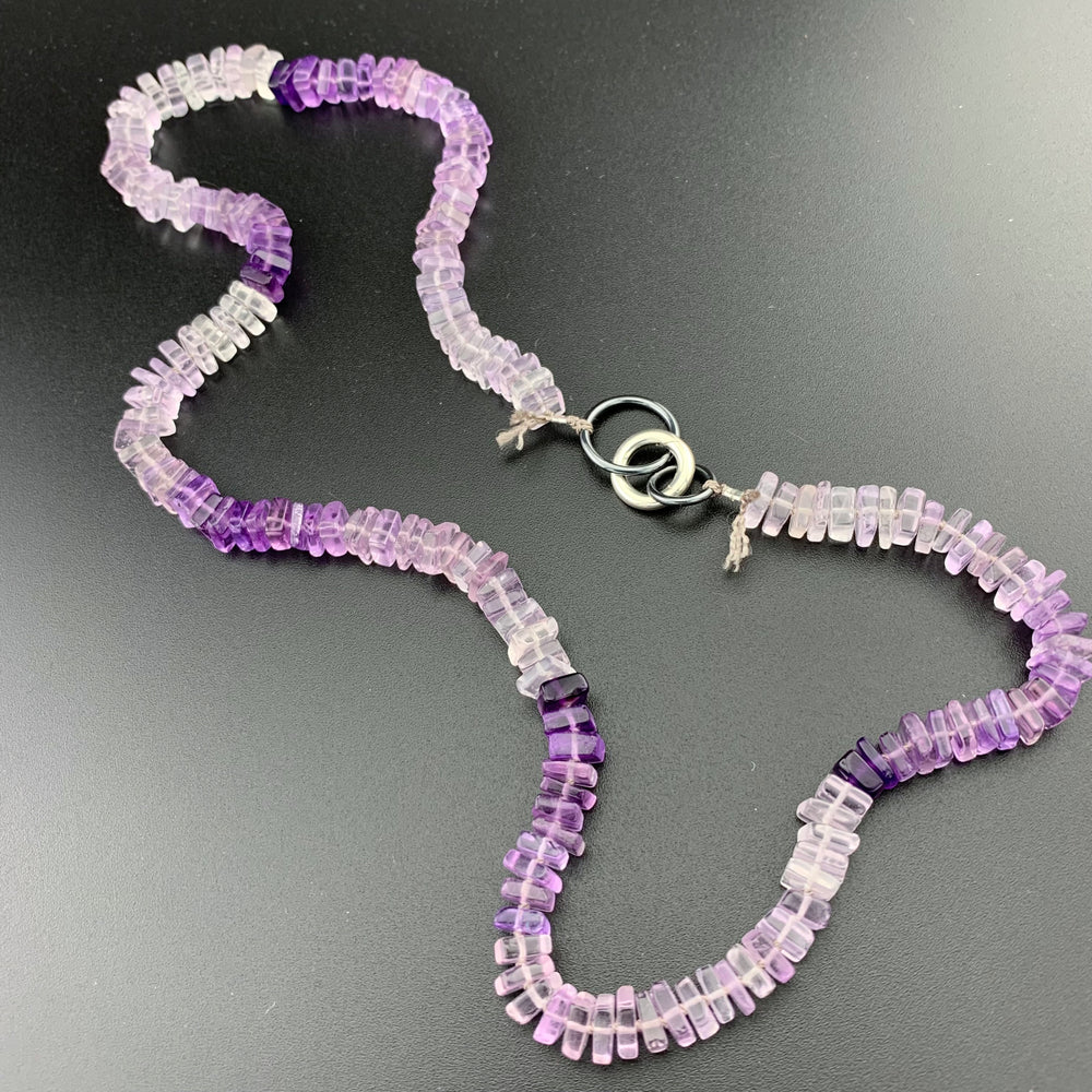 Radiant Necklace - Pink Amethyst Square Heishi Gemstone Candy Necklace