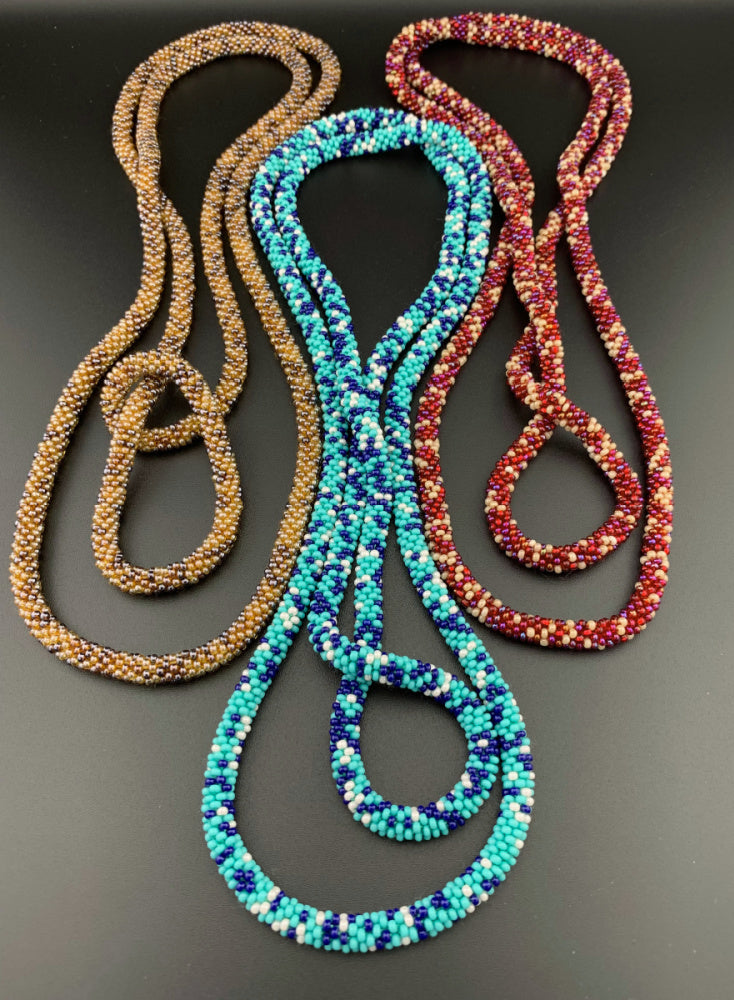 50" Abstract Pattern Beaded Crochet Rope Necklaces