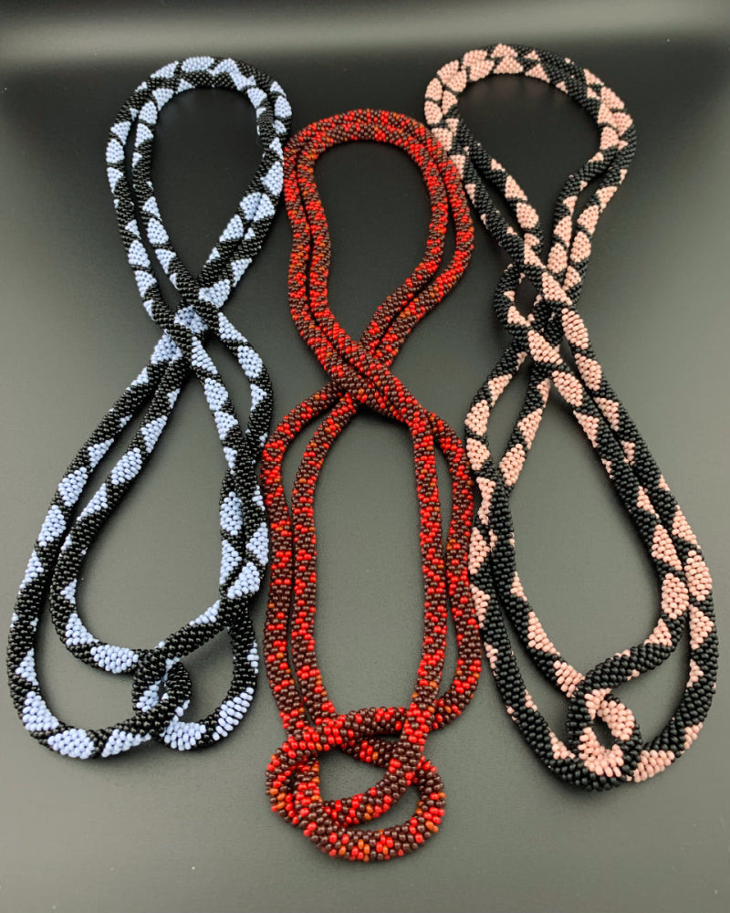 65" Diamond and Abstract Pattern Beaded Crochet Rope Necklaces