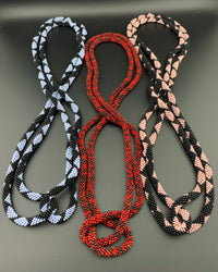 65" Diamond and Abstract Pattern Beaded Crochet Rope Necklaces