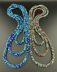 75" Abstract Pattern Beaded Crochet Rope Necklaces - Blue and Turquoise