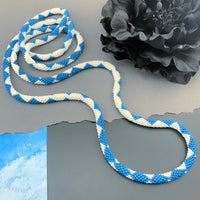 50" Diamond Pattern Beaded Crochet Rope Necklace - Denim Blue