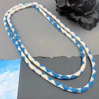 50" Diamond Pattern Beaded Crochet Rope Necklace - Denim Blue