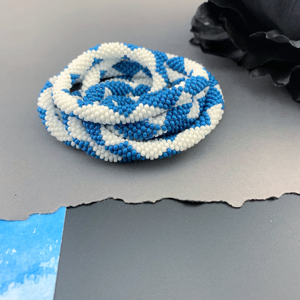 50" Diamond Pattern Beaded Crochet Rope Necklace - Denim Blue
