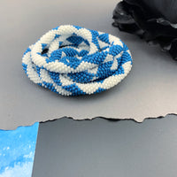 50" Diamond Pattern Beaded Crochet Rope Necklace - Denim Blue