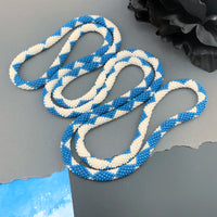 50" Diamond Pattern Beaded Crochet Rope Necklace - Denim Blue