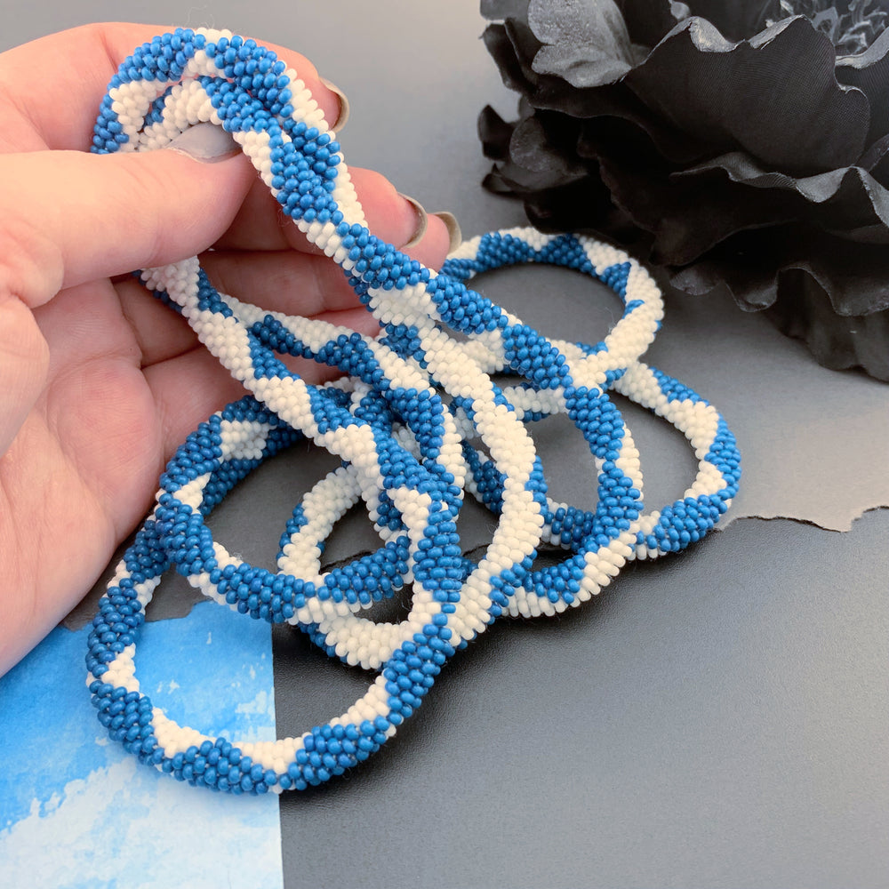 50" Diamond Pattern Beaded Crochet Rope Necklace - Denim Blue