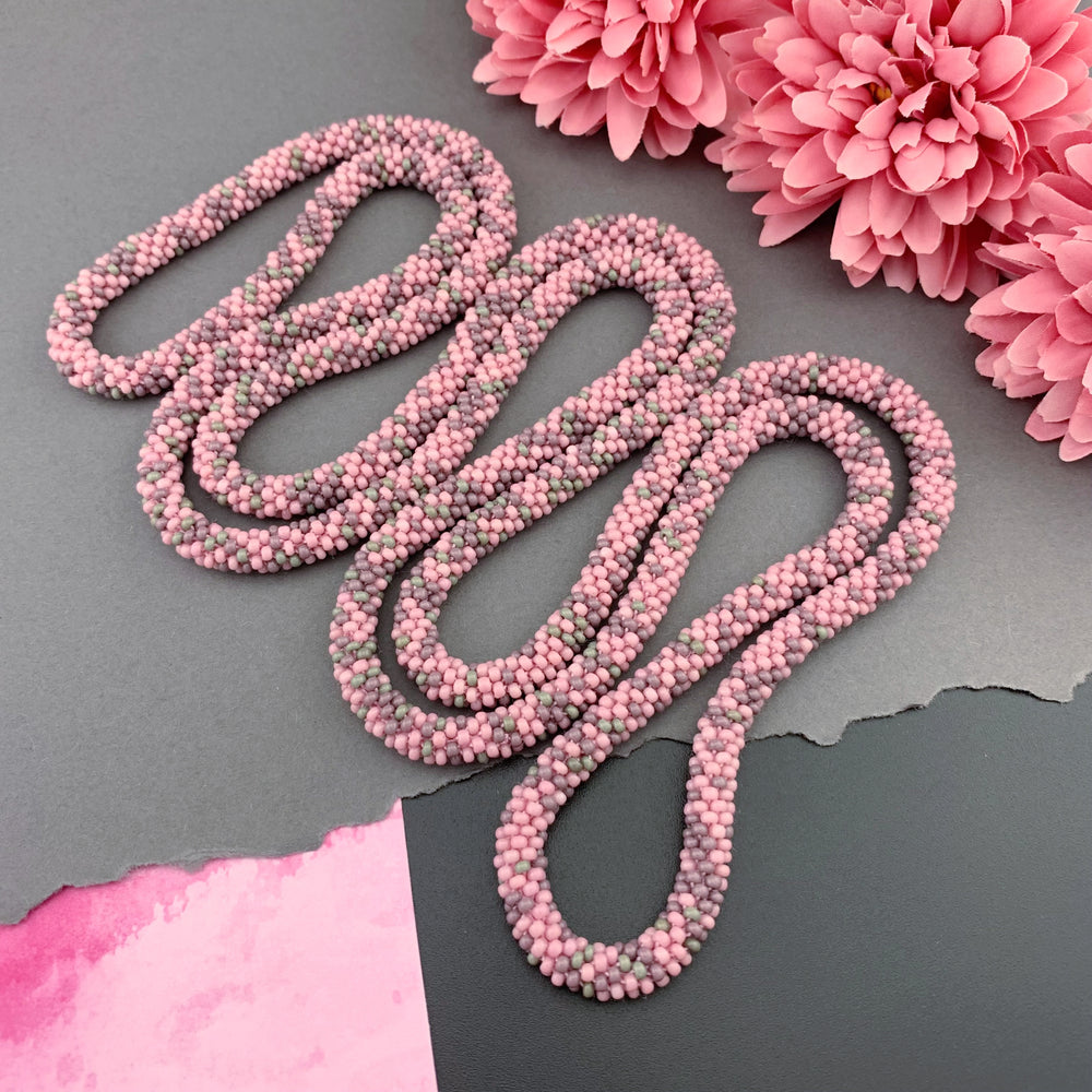 55" Abstract Pattern Beaded Crochet Rope Necklace - Pink