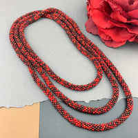 65" Abstract Pattern Beaded Crochet Rope Necklace - Red/Chocolate