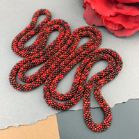 65" Abstract Pattern Beaded Crochet Rope Necklace - Red/Chocolate