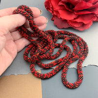 65" Abstract Pattern Beaded Crochet Rope Necklace - Red/Chocolate