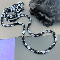 65" Diamond Pattern Beaded Crochet Rope Necklace - Powder Blue