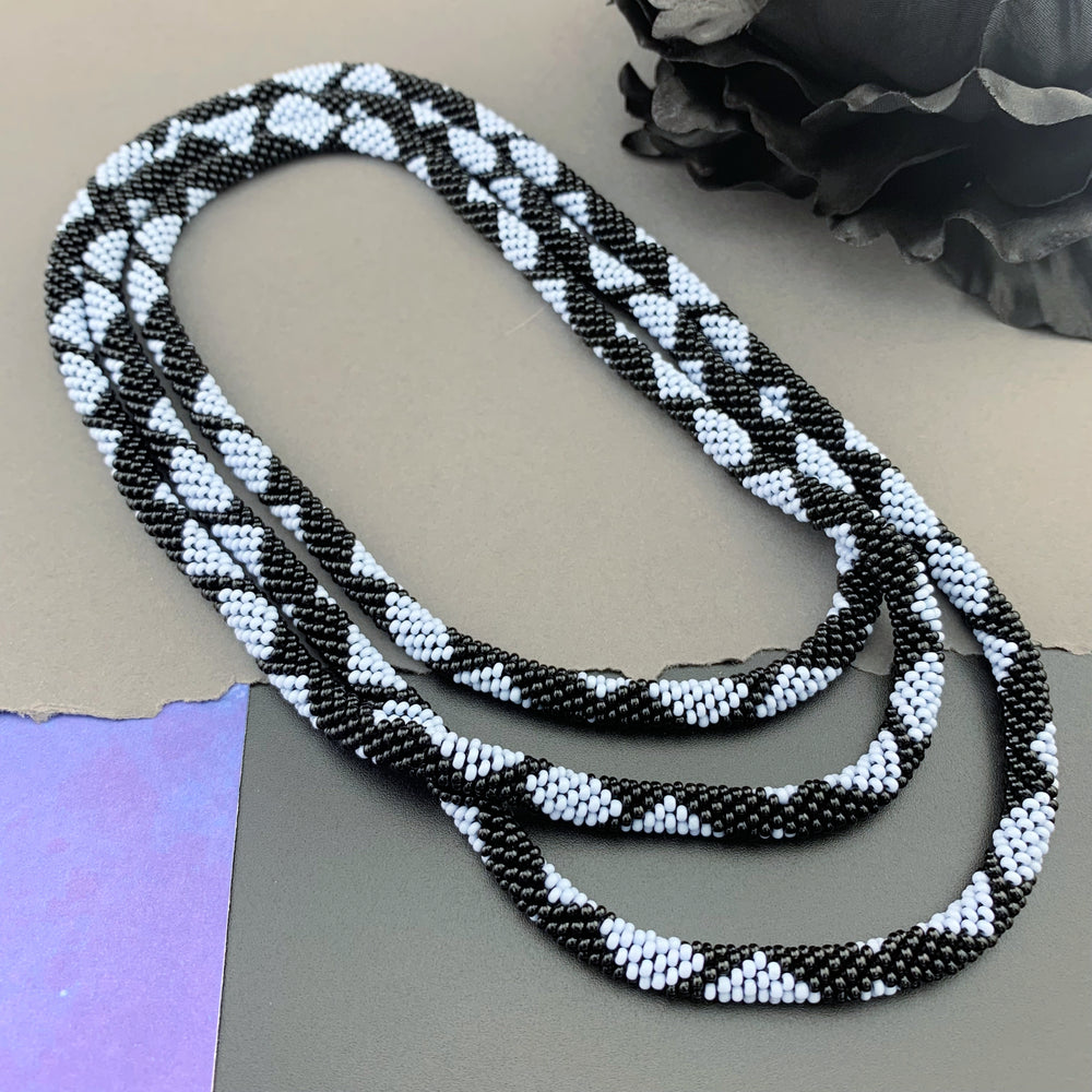 65" Diamond Pattern Beaded Crochet Rope Necklace - Powder Blue