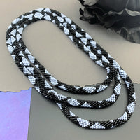 65" Diamond Pattern Beaded Crochet Rope Necklace - Powder Blue