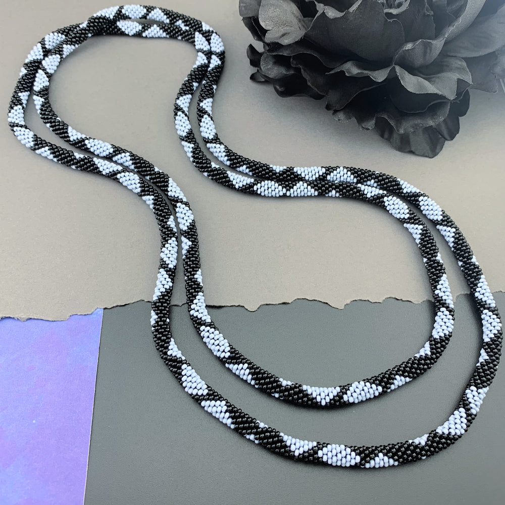 65" Diamond Pattern Beaded Crochet Rope Necklace - Powder Blue