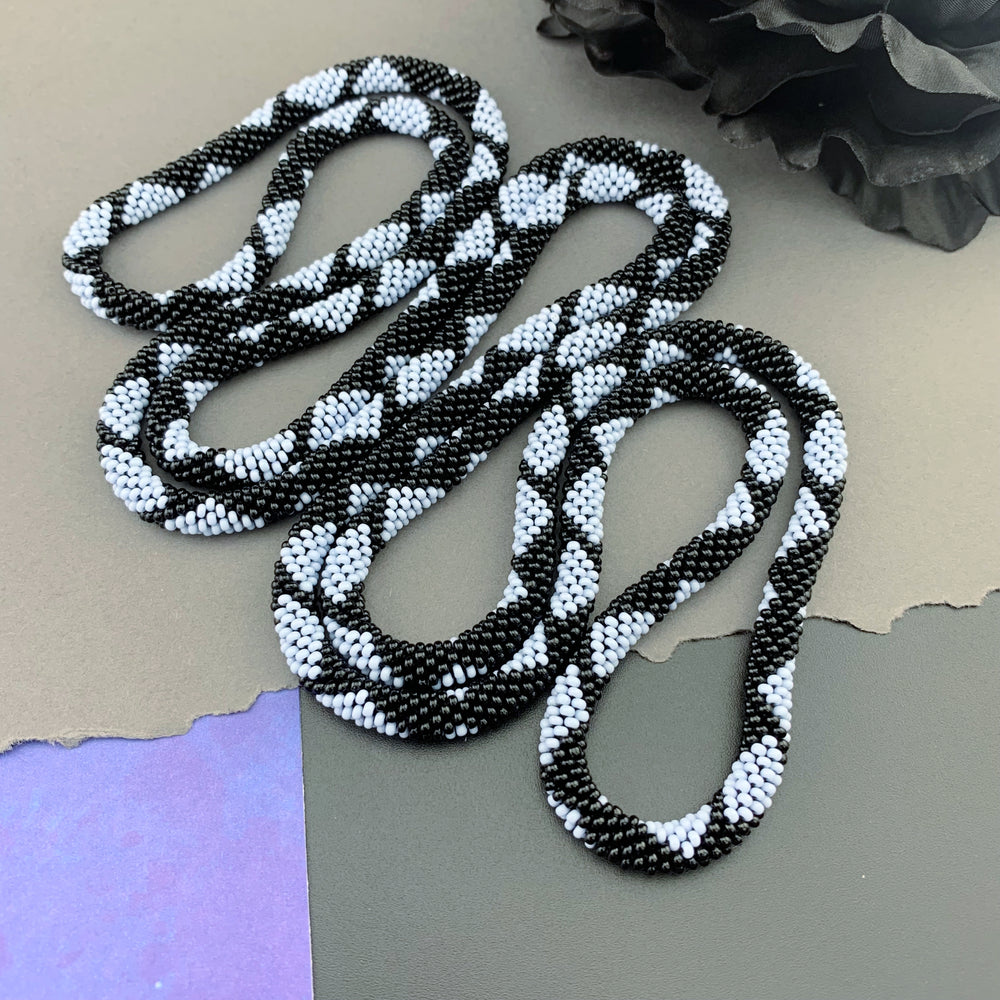 65" Diamond Pattern Beaded Crochet Rope Necklace - Powder Blue