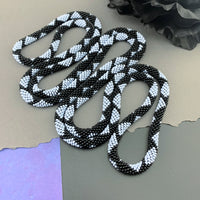 65" Diamond Pattern Beaded Crochet Rope Necklace - Powder Blue