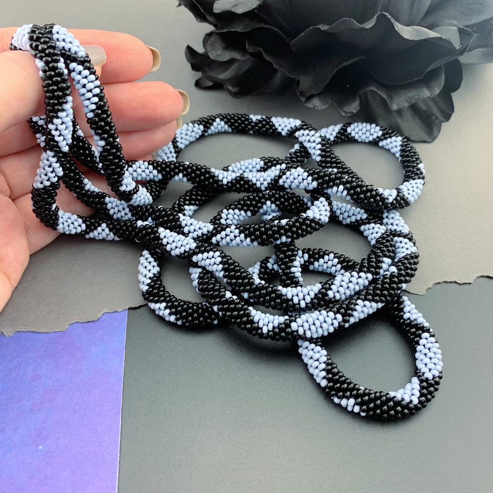 65" Diamond Pattern Beaded Crochet Rope Necklace - Powder Blue