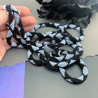 65" Diamond Pattern Beaded Crochet Rope Necklace - Powder Blue