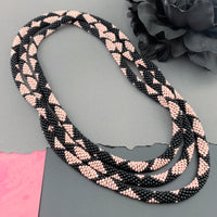 65" Diamond Pattern Beaded Crochet Rope Necklace - Dusty Rose Pink