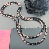 65" Diamond Pattern Beaded Crochet Rope Necklace - Dusty Rose Pink