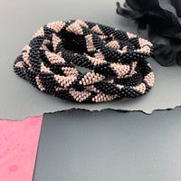 65" Diamond Pattern Beaded Crochet Rope Necklace - Dusty Rose Pink