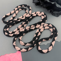 65" Diamond Pattern Beaded Crochet Rope Necklace - Dusty Rose Pink