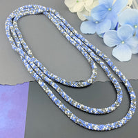 75" Abstract Pattern Beaded Crochet Rope Necklace - Light Blue/Grey