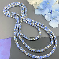 75" Abstract Pattern Beaded Crochet Rope Necklace - Light Blue/Grey