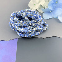 75" Abstract Pattern Beaded Crochet Rope Necklace - Light Blue/Grey