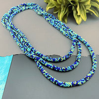 75" Abstract Pattern Beaded Crochet Rope Necklace - Dark Blue/Lime