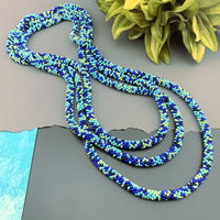 75" Abstract Pattern Beaded Crochet Rope Necklace - Dark Blue/Lime