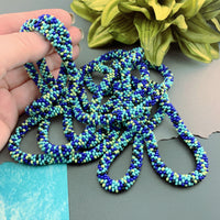 75" Abstract Pattern Beaded Crochet Rope Necklace - Dark Blue/Lime