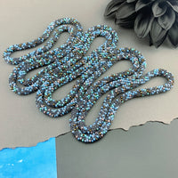 75" Abstract Pattern Beaded Crochet Rope Necklace - Shimmering Black/Blue