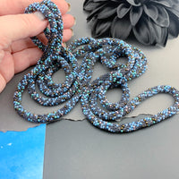 75" Abstract Pattern Beaded Crochet Rope Necklace - Shimmering Black/Blue