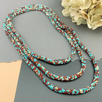 75" Abstract Pattern Beaded Crochet Rope Necklace - Turquoise/Neutrals