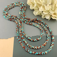 75" Abstract Pattern Beaded Crochet Rope Necklace - Turquoise/Neutrals