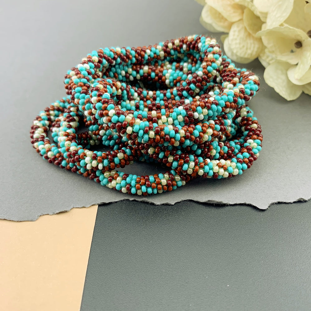 75" Abstract Pattern Beaded Crochet Rope Necklace - Turquoise/Neutrals