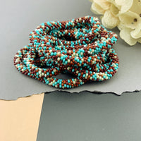 75" Abstract Pattern Beaded Crochet Rope Necklace - Turquoise/Neutrals