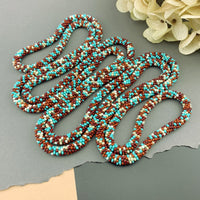 75" Abstract Pattern Beaded Crochet Rope Necklace - Turquoise/Neutrals