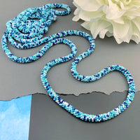 75" Abstract Pattern Beaded Crochet Rope Necklace - Turquoise/Blue