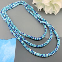 75" Abstract Pattern Beaded Crochet Rope Necklace - Turquoise/Blue