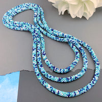 75" Abstract Pattern Beaded Crochet Rope Necklace - Turquoise/Blue