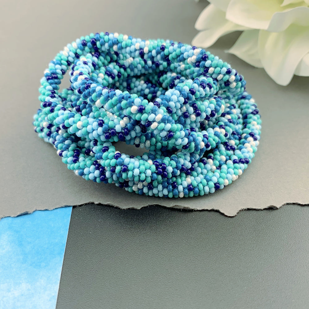 75" Abstract Pattern Beaded Crochet Rope Necklace - Turquoise/Blue