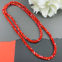 45" Abstract Pattern Beaded Crochet Rope Necklace - Red