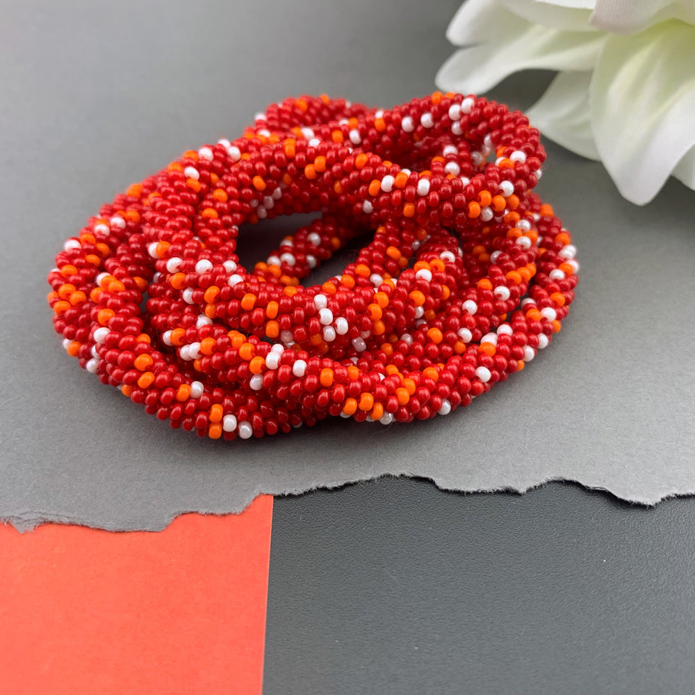 45" Abstract Pattern Beaded Crochet Rope Necklace - Red
