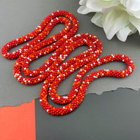 45" Abstract Pattern Beaded Crochet Rope Necklace - Red