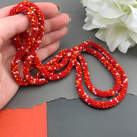 45" Abstract Pattern Beaded Crochet Rope Necklace - Red