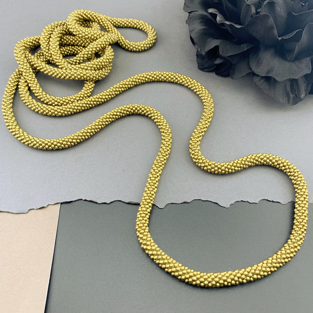 75" Beaded Crochet Rope Necklace - Satin Gold